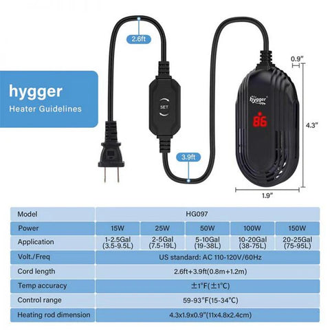 Hygger Flat Oval Aquarium Heater, HG097