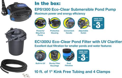 EasyPro Eco-Clear Complete Pond Filtration System 1300